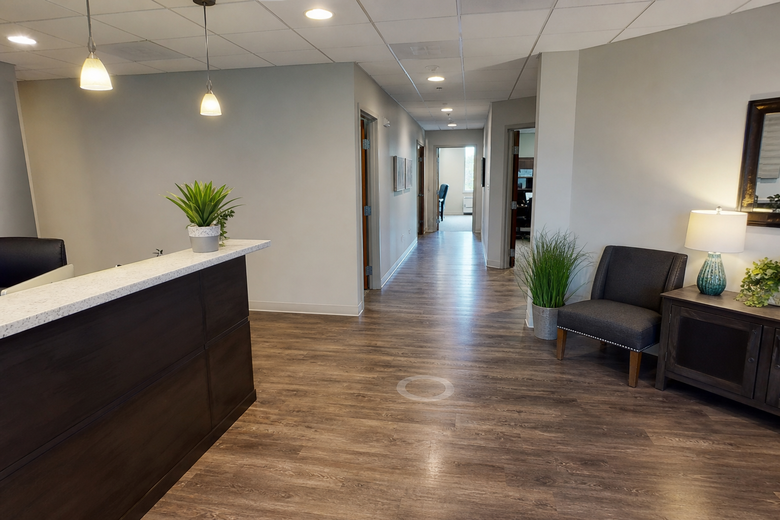 Matterport-style professional suite or clinic-style reception interior capture